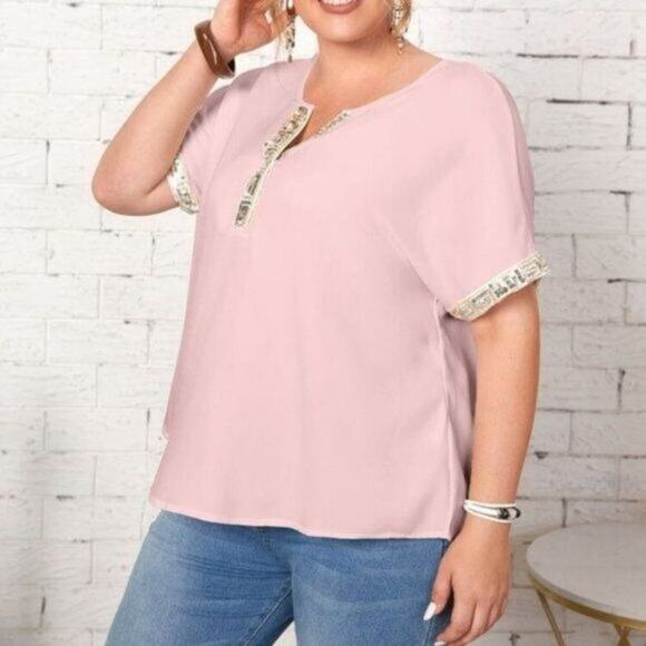 NEW Boutique Brand Plus Sequin Detail Top Pink Women's Size 4X - Picture 4 of 6